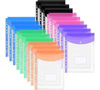 OFFCUP Pochettes porte-documents A4, 18 pièces pochettes porte-documents transparentes avec fermeture à bouton-pression et compartiment pour étiquette, extensibles imperméables A4 pour l'archivage, po
