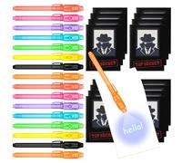 OFFCUP Stylo Encre Invisible et Carnet de Notes, Pack de 16 Stylo Espion avec Lumiere UV et Carnet, Stylo Magique pour Écrire un Message Secret, Cadeau Anniversaire Fête Activité Enfants