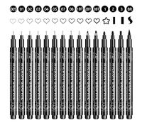 OFFCUP Stylos Noir a Pointe Fine, 15pcs Feutres Dessin, Professionnel Artist Pen, Stylos Feutre, Caligraphie Ecriture Kit pour Manga écriture Signature Conception d'illustration Dessin Bullet Journal