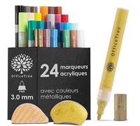 OfficeTree 24 Marqueurs acryliques Feutres acryliques dont 5 couleurs métalliques - Feutres résistants à l'eau pour peinture sur pierre Acryliques pour enfants, amateurs et professionnels