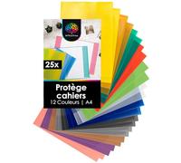 OfficeTree 25x Protégé Cahier A4 Colorés - 12 Couleurs - Protège Cahier 21x29.7 avec 25 Etiquette - Couverture Cahier A4 - Protege Cahier - Couvre Cahier