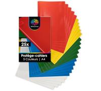 OfficeTree 25x Protégé Cahier A4 Colorés - 5 Couleurs - Effet Raphia - Protège Cahier 21x29.7 avec 25 Etiquette - Couverture Cahier A4 - Protege Cahier - Couvre Cahier