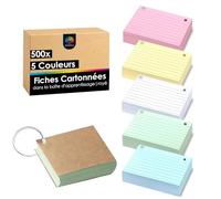 OfficeTree 500x Flash Cards A8-5 Couleurs - Flashcards avec Anneau et Boîte de Rangement - Fiche de Revision Lignées - Flashcard pour Examens et Notes - Papier Flash de Vocabulaire - Index Cards