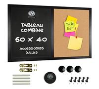 OfficeTree 60x40 cm Tableau Cuisine Combiné - Tableau à Craie et Tableau Magnétique avec Tableau d'affichage en Liège - Ardoise Murale Cuisine avec accessoires