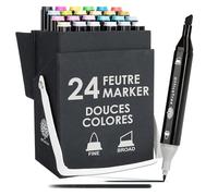 OfficeTree Feutre à Alcool Twinmarkers Set de 24 - Feutre Dessin Professionnel - Couleurs Douces et Intenses - Feutre a Alcool Promarker pour l'Esquisse, Le Dessin, la Peinture, la Mise en Page