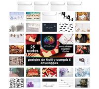 OfficeTree Lot de 25 cartes postales de Noël avec 5 enveloppes, avec enveloppes, dictons en anglais et espagnol pour Noël et Nouvel An, cartes postales de Noël
