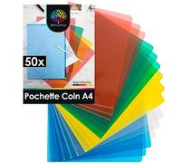 OfficeTree Lot de 50 pochettes transparentes Format A4 grainé Ouvertes sur le côté Pochettes colorées Protègent contre les plis et la saleté