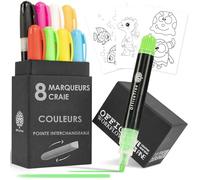 OfficeTree Lot de 8 marqueurs à craie multicolores - Pointes interchangeables de 1 mm à 6 mm - Pour fenêtre - Lavables - Pour tableau noir - Pour fenêtre - Lavables