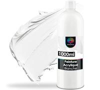 OfficeTree Peinture Acrylique Blanche 1000ml à Base d'eau - Acrylique Blanc Peinture - White Acrylic Paint - Peinture Blanche Acrylique Toile Peindre - Acrylique Blanc Idéale pour Le Mélange