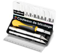 OfficeTree Scalpel de Découpe Set - 16 Pièce - Cutter de Précision avec 3 Scalpel de Precision Différents et 13 Lames - Cuter Précision pour Kirigami, Patisserie, Bricolage, Scrapbooking