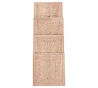 OFFIGAM Appliques Murales en Bois Sculpté 4pcs, Décorations Carrées pour Meubles, Style Européen Classique, Détails Précis, pour Commode et Armoire