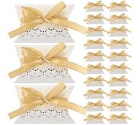 OFFIGAM Coffret Présent Noël 50pcs Boîtes à Bonbons en Papier Motif Doré Léger Facile à Utiliser avec Rubans pour Mariage DIY Forme Coussin Délicate et Simple