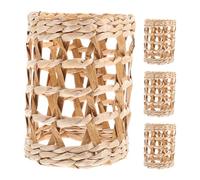OFFIGAM Manchons à Tasse Tissés Main en Paille Beige, Lot de 4 Pièces Décoratifs et Fonctionnels pour Bouteilles de Lotion, Maison Bureau