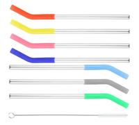 OFFIGAM Set de 8 Pailles en Acier Inoxydable Facile à Nettoyer et Portable et Brosse de Nettoyage avec Manchons en Silicone Couleur Aléatoire pour Bureau et Voyage