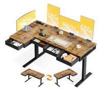 OffiGo Bureau Angle Assis Debout Electrique avec 4 Tiroirs, 160cm, Marron | Grand d'angle Bureau avec Prise, Standing Desk Bureau Réglable en Hauteur Réglable en Hauteur avec Rangement pour la Maison