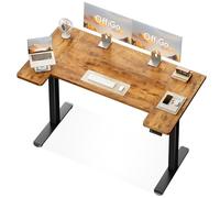 OffiGo Bureau Assis Debout, 140 cm U Forme Bureau Electrique avec 3 Panneau Intelligent Mémoires, Table Reglable en Hauteur électrique, Standing Desk pour Le Travail à Domicile, Marron