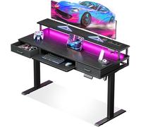 OffiGo Bureau Assis Debout avec 2 Tiroirs, Bureau Electrique 120cm, Noir | Bureau Reglable en Hauteur électrique avec Support de Moniteur, Standing Desk avec Chargeur et Lumière LED pour la Maison
