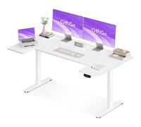 OffiGo Bureau Assis Debout avec Mémoire, 140×70 cm, Blanc | Plateau en U, 2 mémoires, bureau assis debout électrique, hauteur réglable 72-119 cm, moteur silencieux