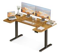 OffiGo Bureau Assis Debout avec Mémoire, 140×70 cm, Marron | Plateau en U, 2 mémoires, bureau assis debout électrique, hauteur réglable 72-122 cm, moteur silencieux