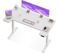 OffiGo Bureau Assis Debout avec Mémoire, 160×70 cm, Blanc | Plateau en U, 2 mémoires, bureau assis debout électrique, hauteur réglable 72-120 cm, moteur silencieux