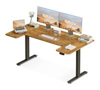 OffiGo Bureau Assis Debout avec Mémoire, 160×70 cm, Marron | Plateau en U, 2 mémoires, bureau assis debout électrique, hauteur réglable 72-123 cm, moteur silencieux