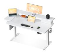 OffiGo Bureau Assis Debout avec Tiroir et USB, 120×60 cm, Weiß | Support d'écran en L, 3 mémoires, bureau assis debout électrique pour le télétravail, USB intégré, 72-120 cm