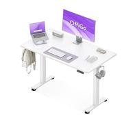 Bureau réglable OffiGo en Hauteur 120 cm, Blanc satiné + piètement en Acier Blanc