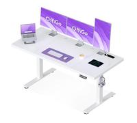 OffiGo Bureau Assis Debout Électrique 180x70 cm, 35 mm Épaisseur, Table Debout Réglable en Hauteur, avec Prise de Courant, Standing Desk T Stables, Ergonomie Bureau & Gaming, Blanc