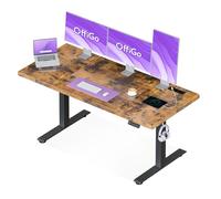 OffiGo Bureau Assis Debout Électrique 180x70 cm, 35 mm Épaisseur, Table Debout Réglable en Hauteur, avec Prise de Courant, Standing Desk T Stables, Ergonomie Bureau & Gaming, Marron