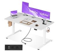 OffiGo Bureau Assis Debout Electrique avec Prise 160 x 80 cm, Blanc | Bureau Electrique avec port USB et 2 Mémoires. Bureau Reglable en Hauteur électrique pour Home Office et Travail Confortable