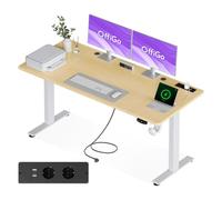 OffiGo Bureau Assis Debout Electrique avec Prise 180 x 80 cm, Beige | Bureau Electrique avec port USB et 2 Mémoires. Bureau Reglable en Hauteur électrique pour Home Office et Travail Confortable
