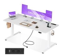 OffiGo Bureau Assis Debout Electrique avec Prise 180 x 80 cm, Blanc | Bureau Electrique avec port USB et 2 Mémoires. Bureau Reglable en Hauteur électrique pour Home Office et Travail Confortable
