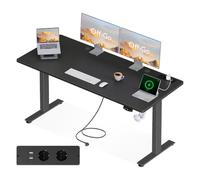 OffiGo Bureau Assis Debout Electrique avec Prise 180 x 80 cm, Noir | Bureau Electrique avec port USB et 2 Mémoires. Bureau Reglable en Hauteur électrique pour Home Office et Travail Confortable
