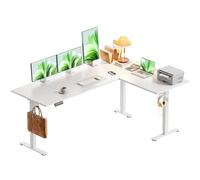 OffiGo Bureau d'angle Assis Debout, 160 x 120 cm Ergonomique réglable Hauteur en Bureaus d'ordinateur Assis Debout, pour Bureau à Domicile, Blanc