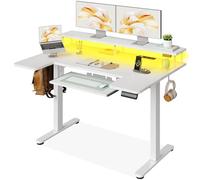 OffiGo Bureau Électrique avec Support Écran 120×74 cm, Blanc | Plateau forme en U, USB et prises intégrés, Bureau assis debout avec 3 mémoires, Table réglable pour télétravail