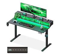 OffiGo Bureau Gaming Assis Debout avec LED RGB et Prises, 140×60 cm, Noir | Bureau électrique gaming avec ports USB, Bureau réglable en hauteur avec 3 mémoires, Table assis debout pour télétravail
