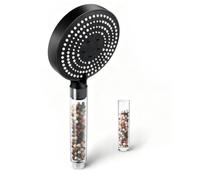 OFFO Pommeau de Douche Anti Calcaire, Pomme de Douche avec 6 Modes de Jet, Pommeau Douche Filtrant, Douchette Economie d'eau, Grande XXL(Φ130mm),Noir