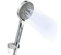 OFFO Pommeau de Douche avec Tuyau en PVC de 1.6m et Support, Pommeau Douche Anti Calcaire, 100 mm Pomme de Douche Filtrant avec 6 Modes de Jet, Douchette Economie d'eau, Facile à Nettoyer, Chrome
