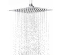 OFFO Tete de Douche Pluie Anti Calcaire Inox 25 cm Carrée, Argenté | Grande Pommeau de Douche,Tête de Douche avec Buses TPR, Rotation 360°,Jet Large Uniforme, Installation et Nettoyage Faciles