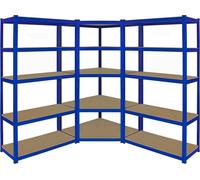Offre spéciale Monster Racking : 1 x étagère d'angle T-Rax bleue de 90 cm + 2 x étagères T-Rax bleues de 90 cm à haute résistance, étagères pour charges lourdes, étagères de stockage, étagères de gara