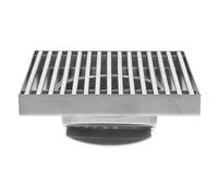 OFFSCH Caniveau de sol carré en acier inoxydable 304 15 x 15 cm avec tige pleine pour jardin et cour extérieure, accessoires inclus, convient aux tuyaux de 100/110 mm