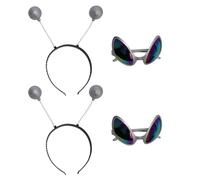 OFFSCH Lunettes amusantes Verre avec coiffe décorative à antennes et Décoration de soucoupe, 2 sets, argent, plastique, pour enfants, festival et fête