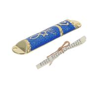 OFFSCH Mezouza Juive et Bords Arrondis en Alliage de Zinc Bleu avec Parchemin Doré Design à 2 Trous Surface Lisse Décoration de Porte pour Maison pour Croyants