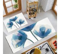 OFFSUM Ensemble De Deux Tapis De Cuisine Fleurs Bleues Ensemble De Tapis De Cuisine Antidérapants Et Lavables pour Couloir Entrée Et Décoration Intérieure. 43X75Cm+43X150Cm