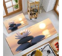 OFFSUM Ensemble De Deux Tapis De Cuisine Lotus Tapis De Cuisine Antidérapants Lavables pour Couloir Et Entrée Décoration Festive pour La Maison Lot De 2. 43X75Cm+43X150Cm