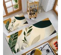 OFFSUM Ensemble De Deux Tapis De Cuisine Plantes Abstraites Ensemble De Tapis De Cuisine Antidérapants Tapis De Décoration pour La Maison Le Couloir L'Entrée Et Le Bureau. 43X75Cm+43X120Cm