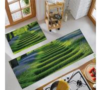 OFFSUM Ensemble De Tapis De Cuisine 2 Pièces Escalier Vert Lot De 2 Tapis De Cuisine Antidérapants pour Entrée Couloir Bureau Ou Maison. 50X80Cm+50X150Cm