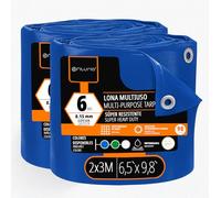 OFITURIA Bâche multiusage imperméable 2 x 3 m Bleu, Lot de 2 pièces, idéale pour Couvrir et protéger Meubles et Objets au Jardin, en Camping et sur Chantier (2x3m, 2 pièces)