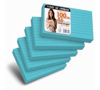 OFITURIA Flashcards A6 Bleu Clair Lignées 100, Fiches Bristol