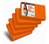 OFITURIA Flashcards A6 Orange Lignées 100, Fiches Bristol